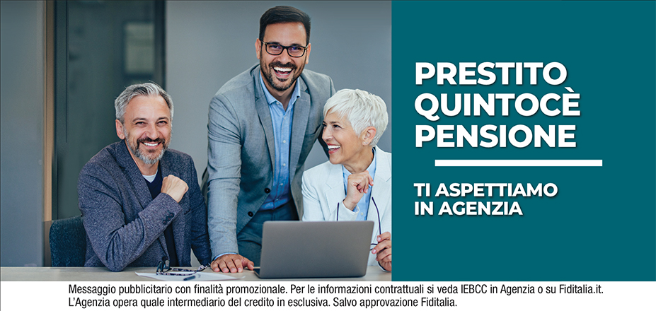 Agenzia CFL Srl Fiditalia | Bologna, Modena, Parma, Piacenza, Reggio Emilia | Cessione del Quinto Quintocè - Un consulente dedicato per i progetti di dipendenti e pensionati. Messaggio pubblicitario con finalità promozionale. Per le informazioni contrattuali si veda IEBCC in Agenzia o su Fiditalia. it. L’Agenzia opera quale intermediario del credito in esclusiva. Salvo approvazione Fiditalia.